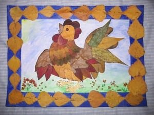 Аппликация петушок из листьев